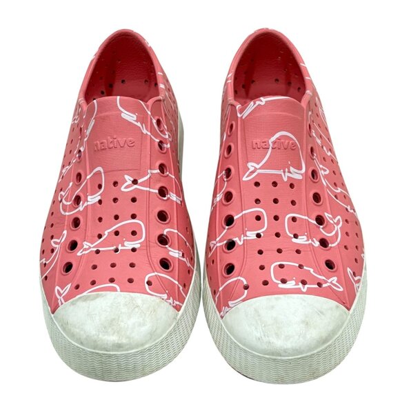 Native Jefferson Print Slip On Waterproof Sneakers Whale Design Pink White Women - Picture 1 of 7
